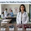 Medical student using a stethoscope in a hospital ward in Pakistan